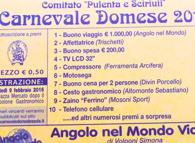 biglietto lotteria carnevale domo