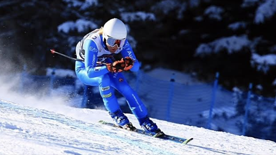 Andrea Schranz in allenamento super G a Santa Caterina per le gare di Coppa Europa