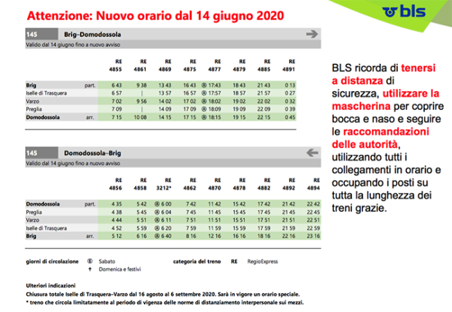 nuovo orario bls 14 giugno 20