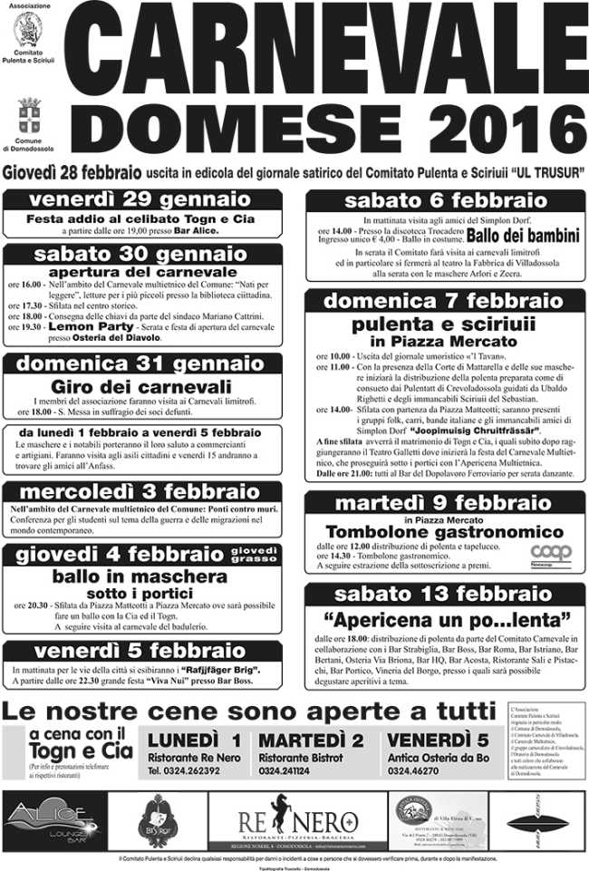 programma carnevale domo 2016