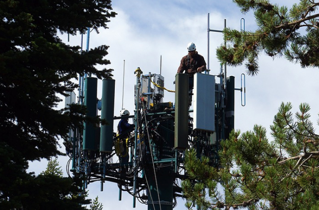 traliccio telfoni uomini alberi