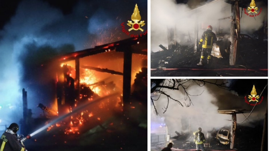 Domodossola: auto in fiamme nella notte, vicina tettoia distrutta ma nessun ferito