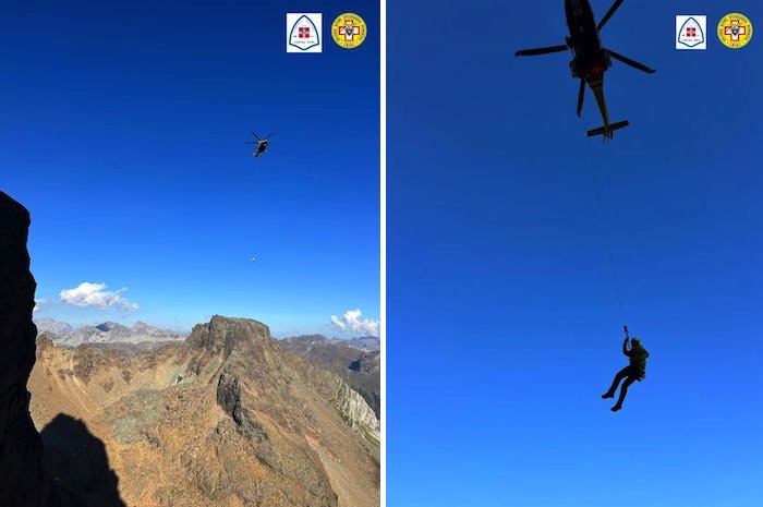Alpinista rimane sospeso in parete, salvato da soccorso alpino ed elicottero