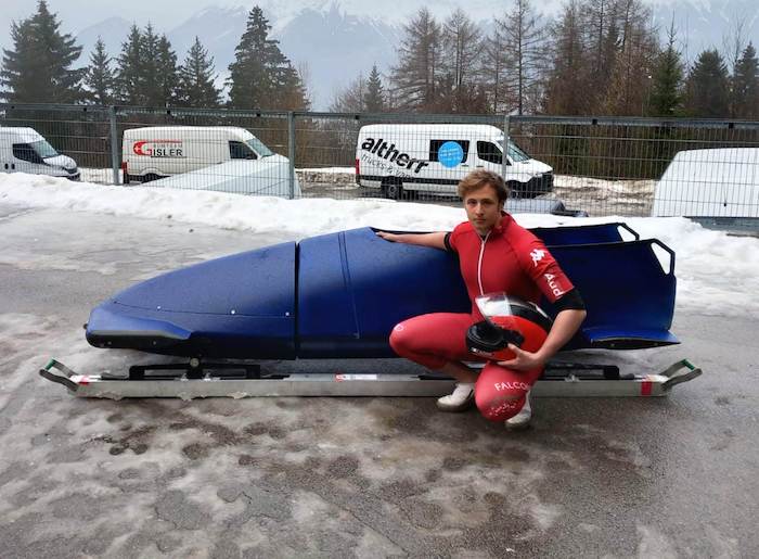 Marco Farina al via dei campionati italiani di bob a due