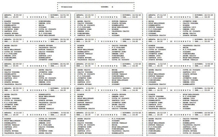 calendario promozione 19