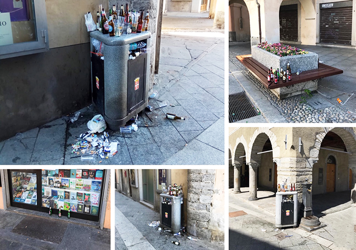 Niente pulizia in piazza Mercato dopo la serata di movida. Bottiglie e vetri ovunque. Fotogallery