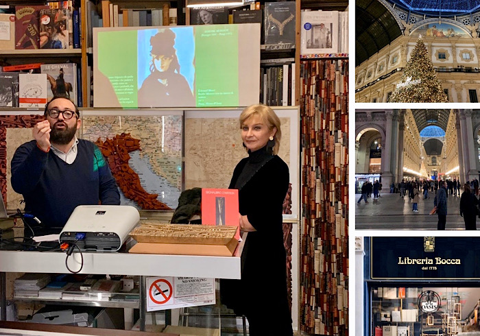Paola Caretti e Antonio D’Amico in Galleria Vittorio Emanuele a Milano con il libro “Due volte Gala”