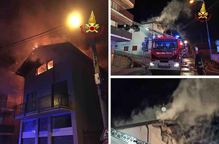 Tetto avvolto dalle fiamme, notte di lavoro per i Vigili del fuoco