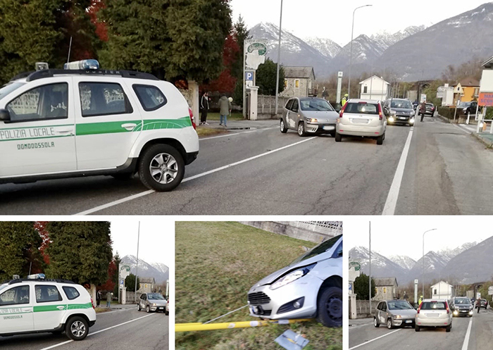 Incidente con tre auto alle porte di Domodossola. Una finisce nel prato
