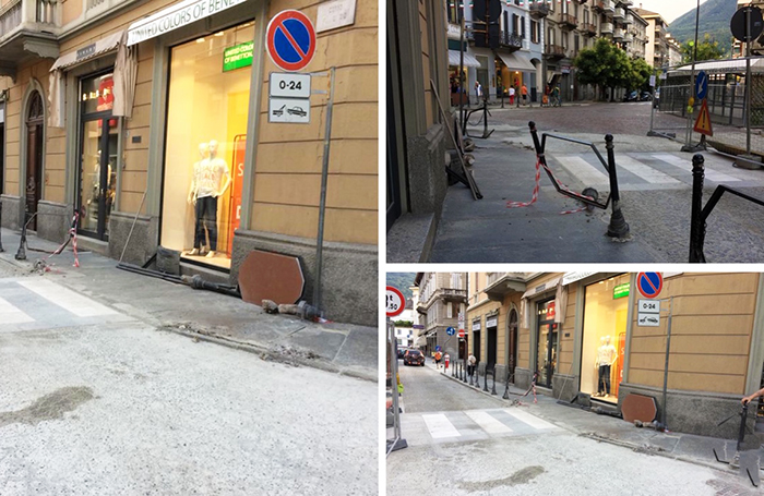 Camion sradica le barriere del marciapiede in centro a Domo e fugge