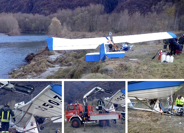 Posto sotto sequestro il veivolo precipitato a Megolo. Per pochi metri evitato l'atterraggio nel fiume. Foto