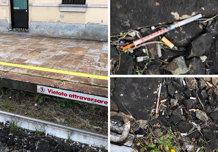 Siringhe abbandonate sui binari alla stazione domese