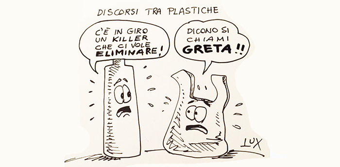 Greta e l'invasione della plastica nella vignetta di Carlo Lux