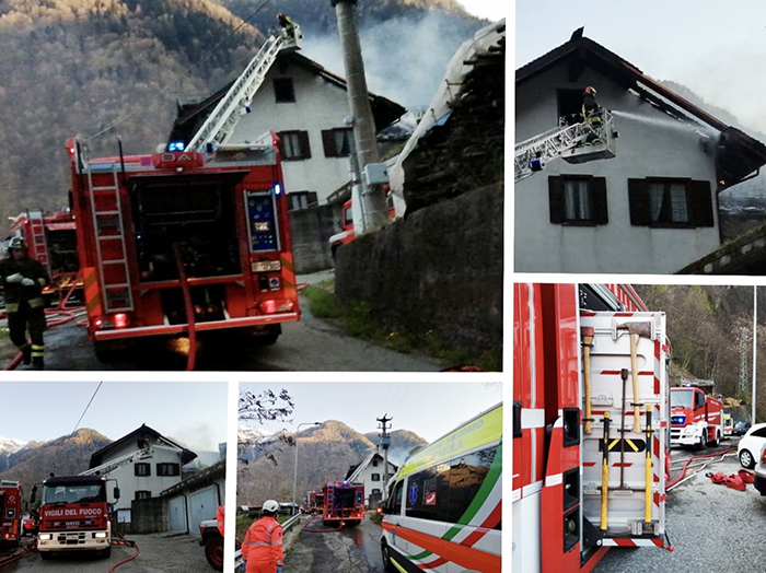 Spento l'incendio al tetto di una casa a Calasca, ingenti danni