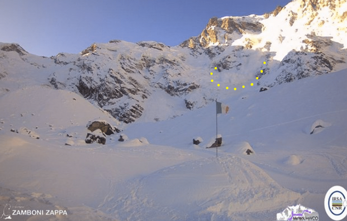 Prima valanga dell'anno sul Monte Rosa. Ecco il time laps 