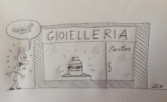 Amuchina in gioielleria: la vignetta di Carlo Lux