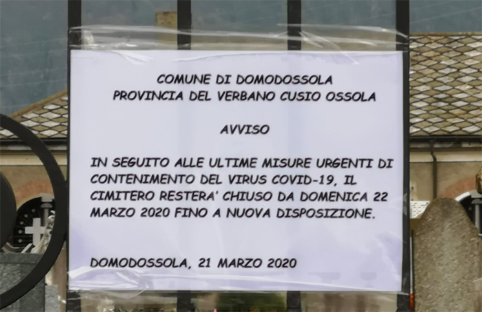 Domo: chiuso il cimitero 