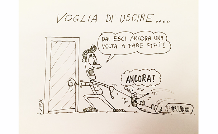 La passeggiatina del cane ai tempi del coronavirus nella vignetta di Carlo Lux