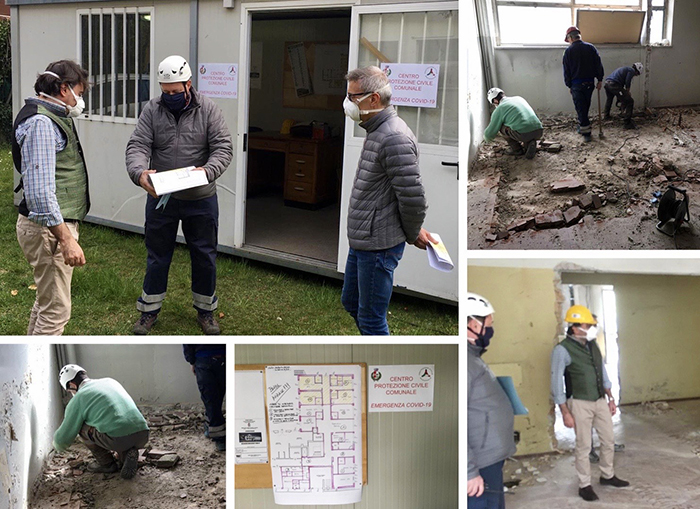 Continuano ininterrotti i lavori per i nuovi posti Covid a Premosello. Sopralluogo di Preioni