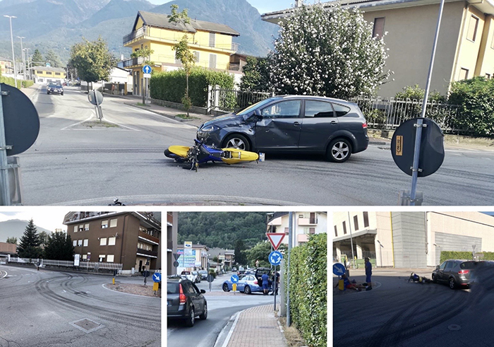 Scontro alla rotonda tra moto ed auto. Motociclista in ospedale