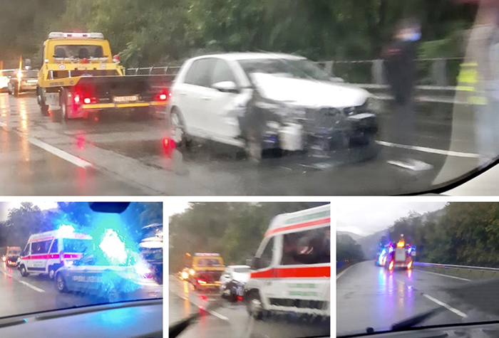 Incidente in superstrada, auto contro il rail. Ambulanza e polizia sul posto