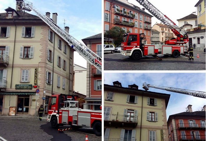 Intervento dei vigili del fuoco per un tetto pericolante in centro città