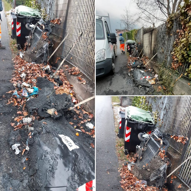 Varzo, ceneri calde nel cassonetto: a fuoco il punto raccolta dei rifiuti, sfiorata la linea elettrica