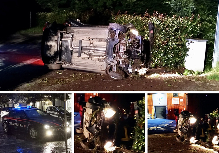 Ubriaco alla guida si cappotta e finisce contro la recinzione di una casa. Ritiro patente, sequestro dell'auto e denuncia dai carabinieri