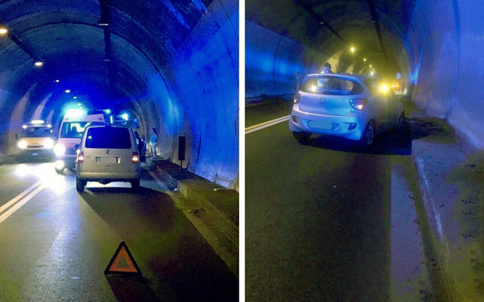 Incidente nella galleria di Pontemaglio. Auto contro cordolo, autista portato al Dea