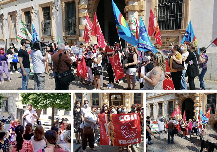 Protesta davanti alla Prefettura per le lavoratrici delle imprese di pulizie e delle mense scolastiche di Novara e del Vco
