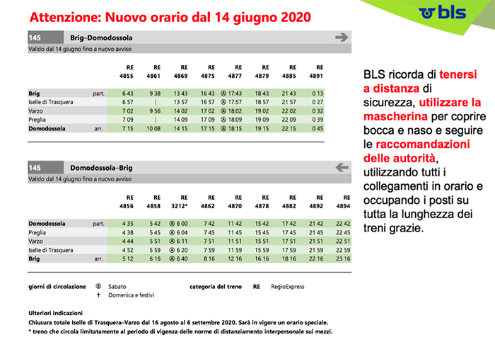 nuovo orario bls 14 giugno 20