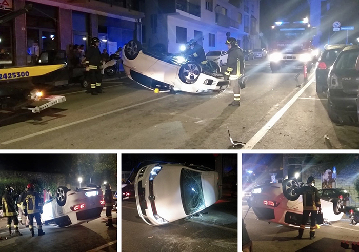 Si ribalta in centro a Domo dopo aver urtato un'auto posteggiata