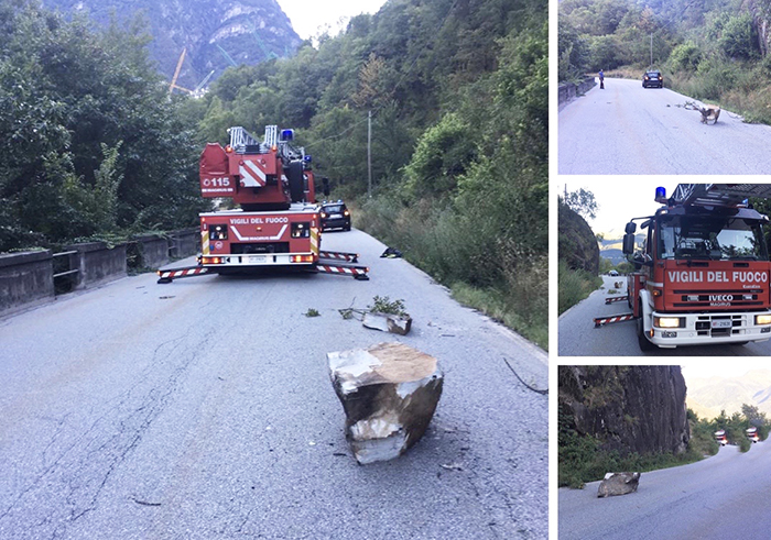 Blocco franato sulla strada per Varzo: Vigili del fuoco in azione