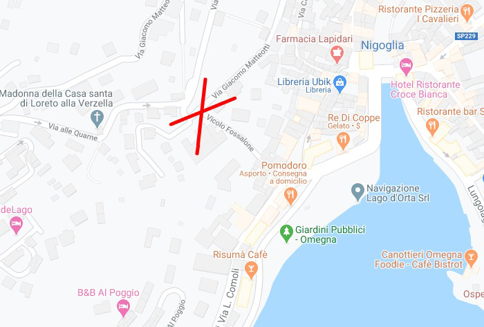 Omegna: chiude la strada su via Fossalone