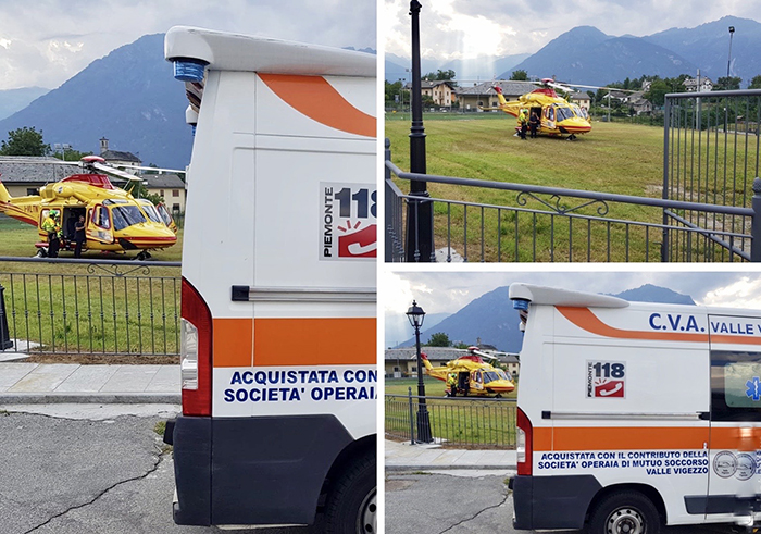Eliambulanza a Trontano per portare i medici in soccorso ad una persona trasportata in ambulanza, poi ricoverata al San Biagio