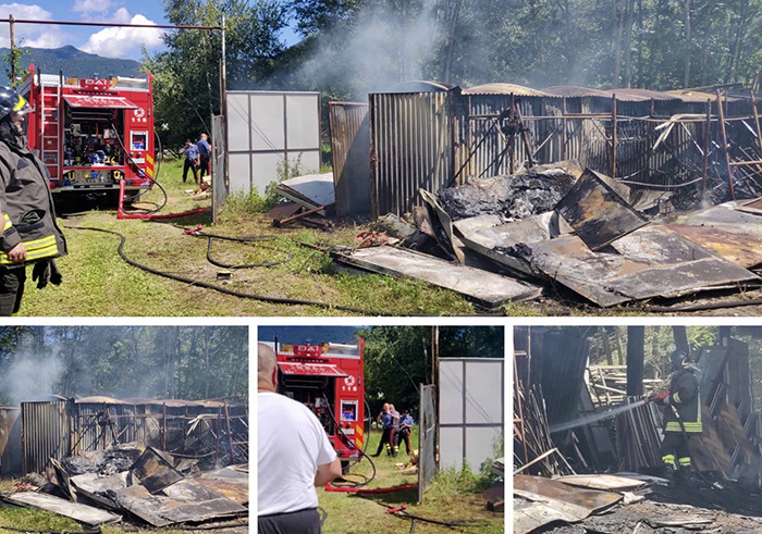 Fiamme in Vigezzo, brucia un magazzino in lamiera