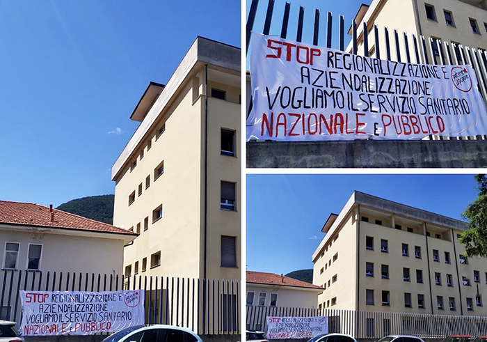 Potere al Popolo contro la Regionalizzazione e Aziendalizzazione del Servizio Sanitario