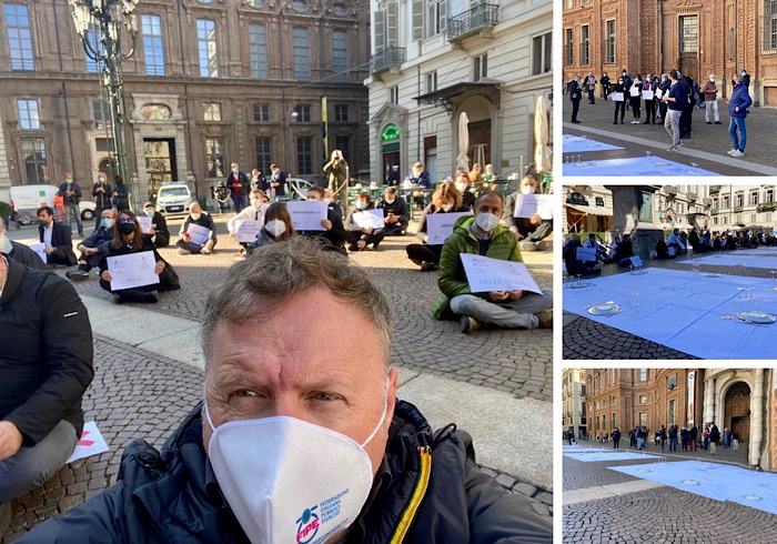 Anche la delegazione del Vco di Fipe e Ascom guidate da Max Sartoretti in piazza a Torino contro il Dpcm. Foto