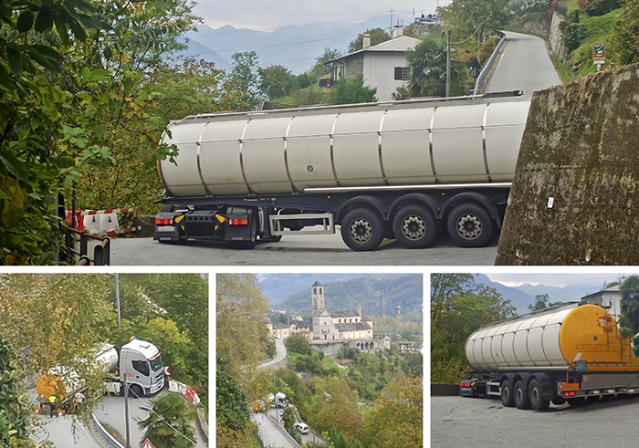 Autocisterna incastrata in un tornante a Crevoladossola