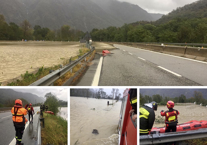 La bassa Ossola trasformata in un lago, le acque sino al livello della superstrada. Pioverà sino a domani. Foto
