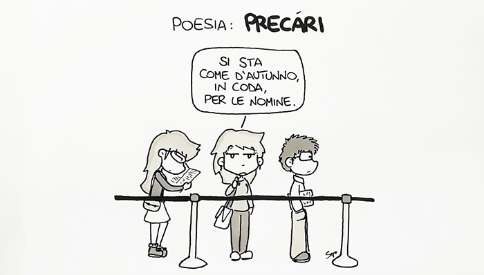 Il Calvario notturno degli insegnanti precari per il posto nella nuova vignetta di Sapo