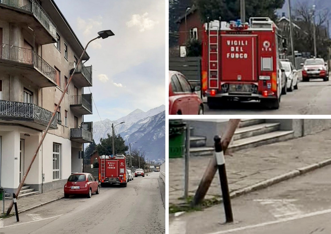 Camion aggancia i cavi della luce, il palo diventa pericolante. Intervento dei VVF