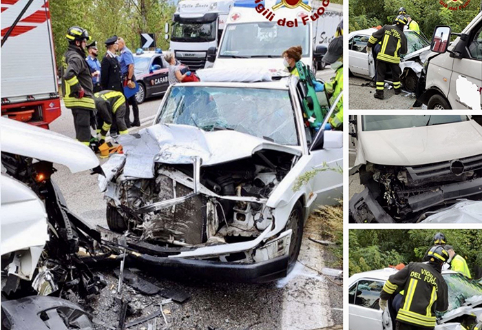 Auto inglese si scontra con autocarro: due persone incastrate tra le lamiere