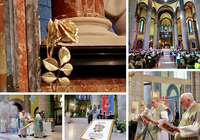 Al Santuario di Re la rosa d’oro alla Madonna per celebrare i 100 anni della prima pietra . Foto e video
