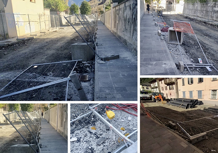  Vandali in azione a Domodossola: danni al cantiere di Via Mattarella. Foto