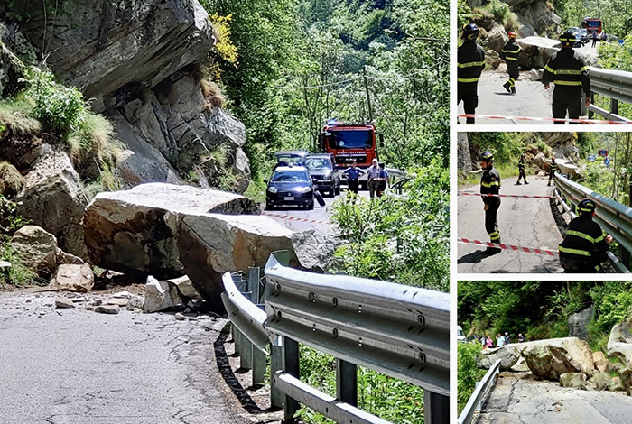  Transito bloccato anche a piedi sulla strada per San Domenico: impresa al lavoro per la frana e sul versante. Foto