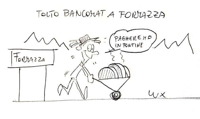 La vignetta di Lux - Formazza: senza bancomat, pagamenti in natura