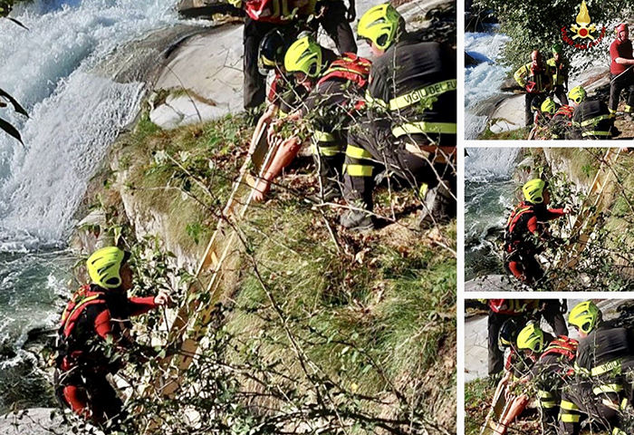 Scivola nelle acque fredde del Toce agli orridi di Uriezzo e si salva sopra un sasso. 69enne recuperata dai Vvf