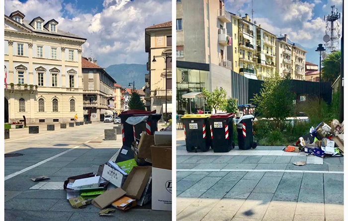 Strabordo d'immondizia davanti al Municipio, situazione da correggere