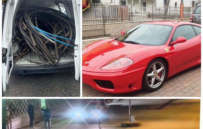 Furto di cavi in rame e autoriciclaggio: 7 indagati, 3 fermi, 2 Ferrari sequestrate